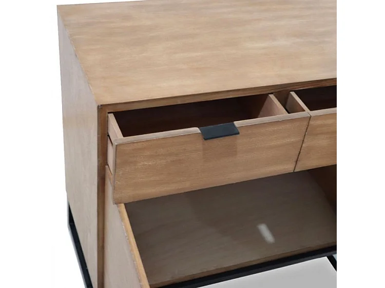 Commode 2 Tiroirs & 2 Portes "Bolta" 79cm Naturel