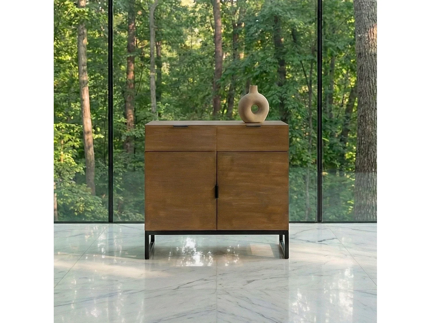 Commode 2 Tiroirs & 2 Portes "Bolta" 79cm Naturel