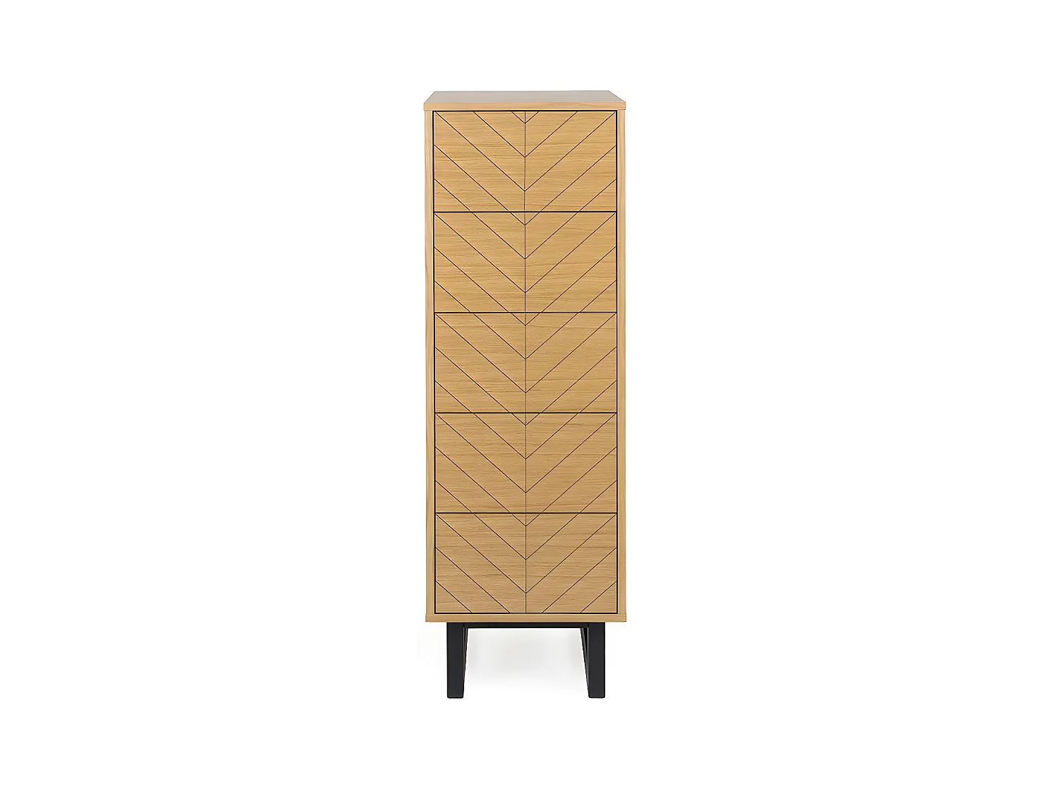 Chiffonnier 5 Tiroirs Chevrons "Camden" 123cm Naturel