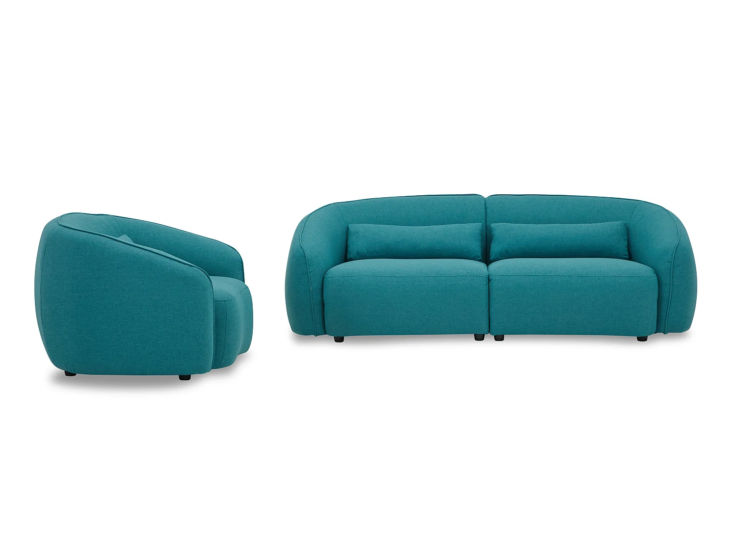 Canapé 3 places et fauteuil en tissu bleu turquoise STEFIAN