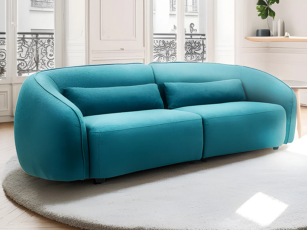 Canapé 3 places et fauteuil en tissu bleu turquoise STEFIAN
