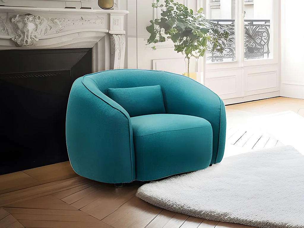 Canapé 3 places et fauteuil en tissu bleu turquoise STEFIAN