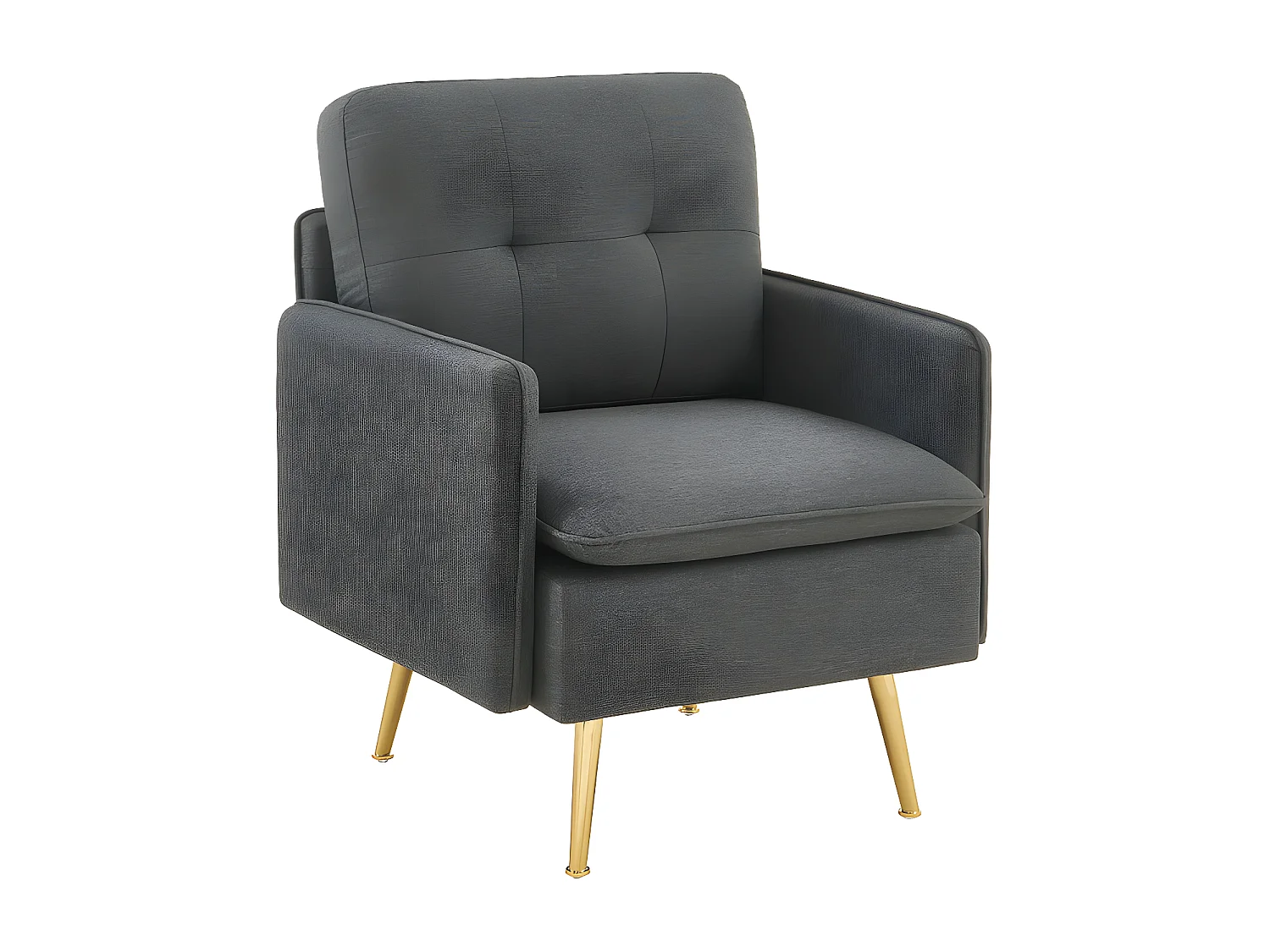 Fauteuil ADAM tissu anthracite avec piètement en métal doré