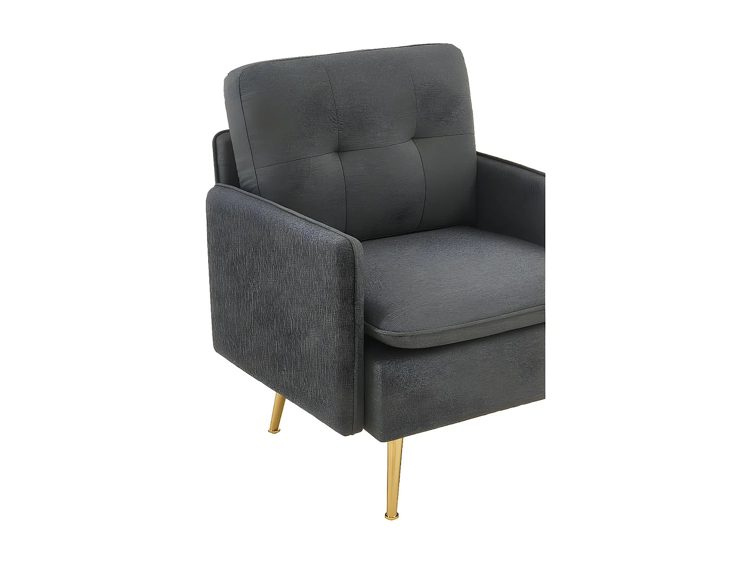 Fauteuil ADAM tissu anthracite avec piètement en métal doré