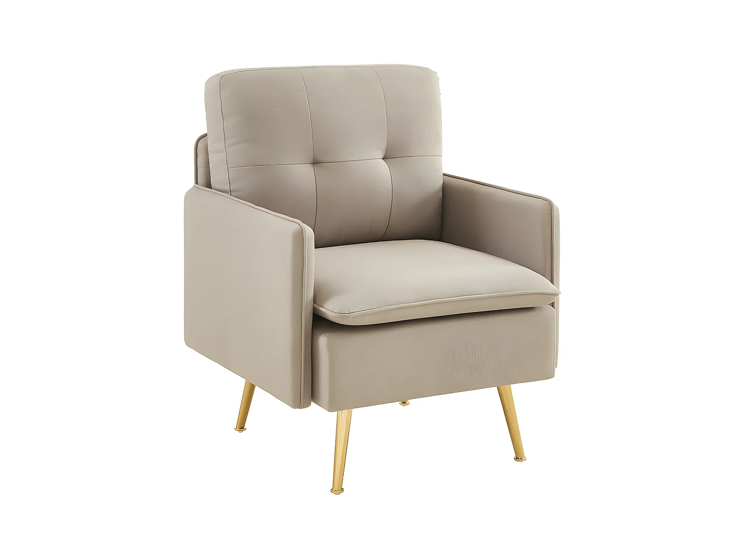 Fauteuil ADAM tissu grège avec piètement en métal doré