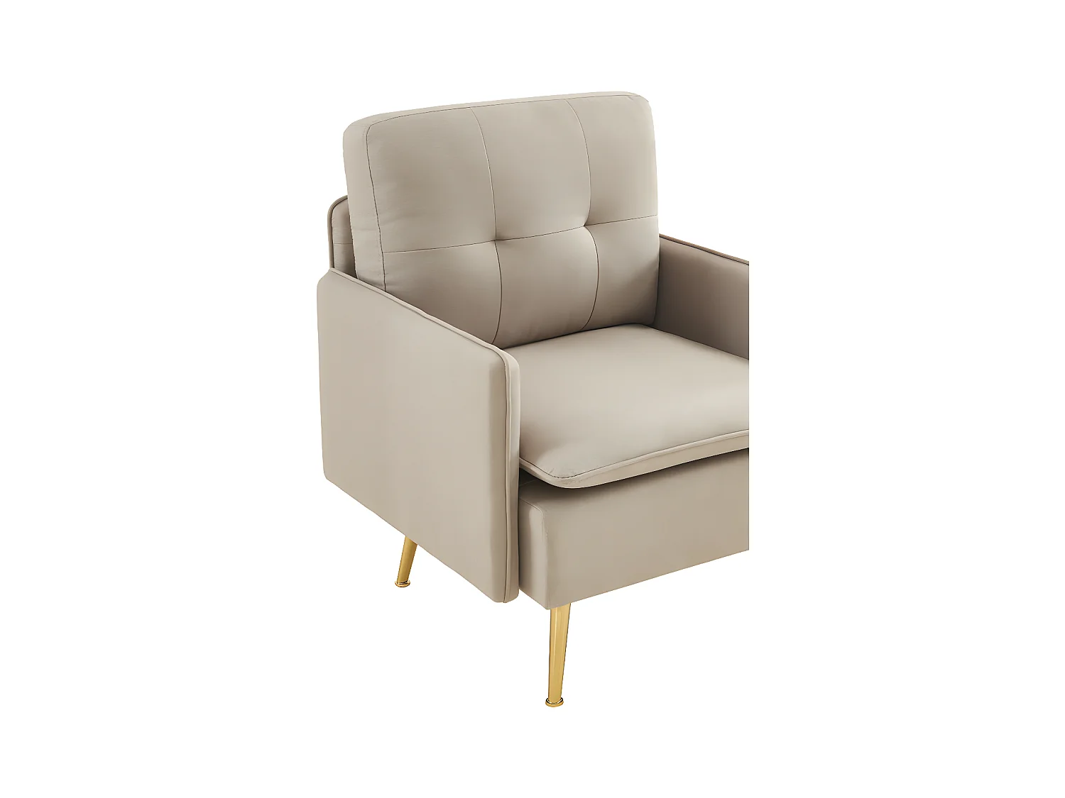 Fauteuil ADAM tissu grège avec piètement en métal doré