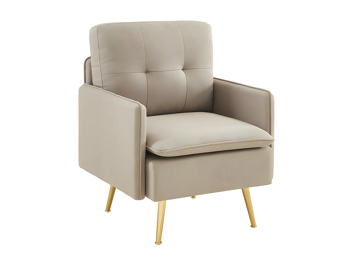 Fauteuil ADAM tissu grège avec piètement en métal doré