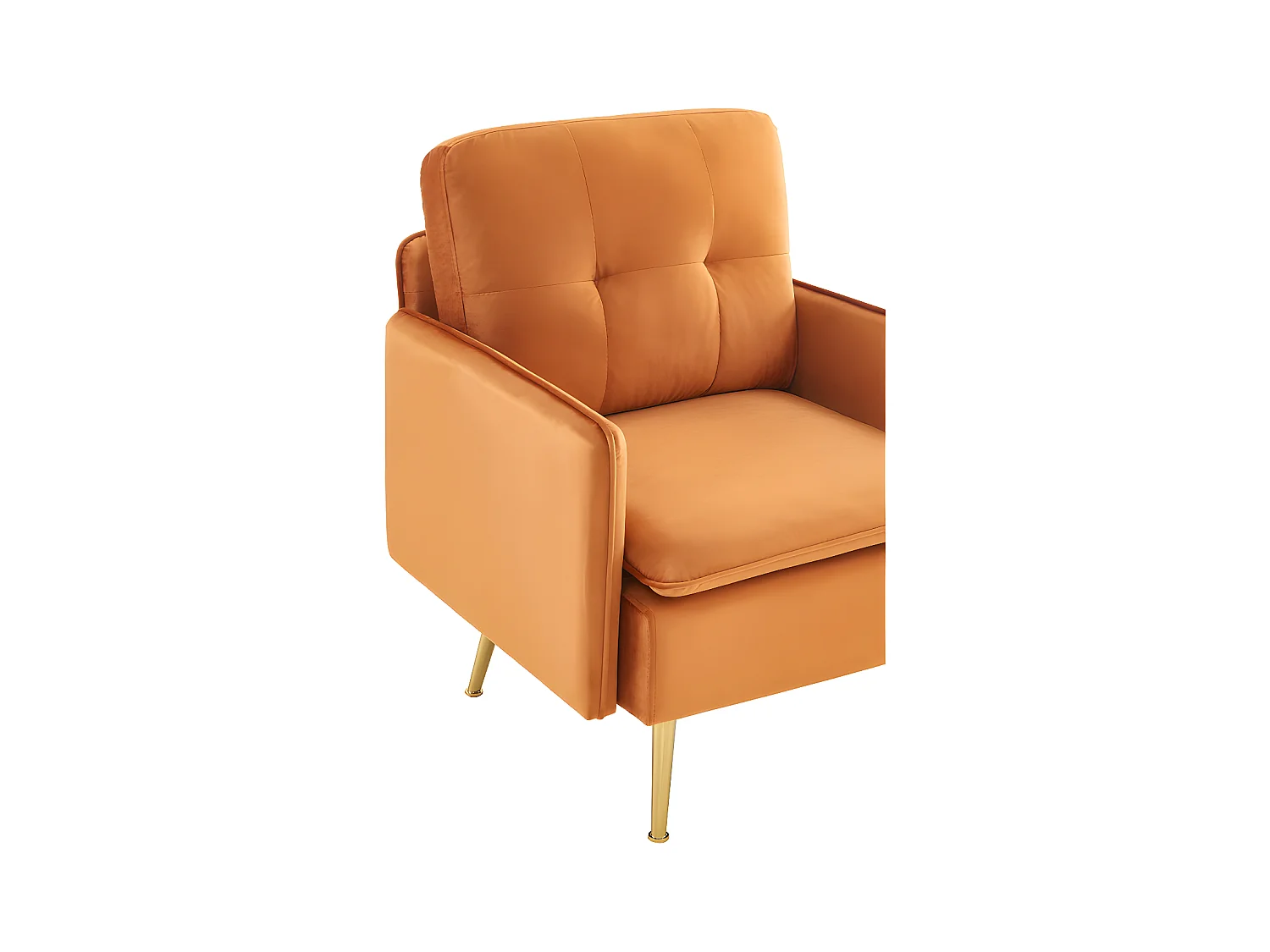 Fauteuil ADAM velours rouille avec piètement en métal doré