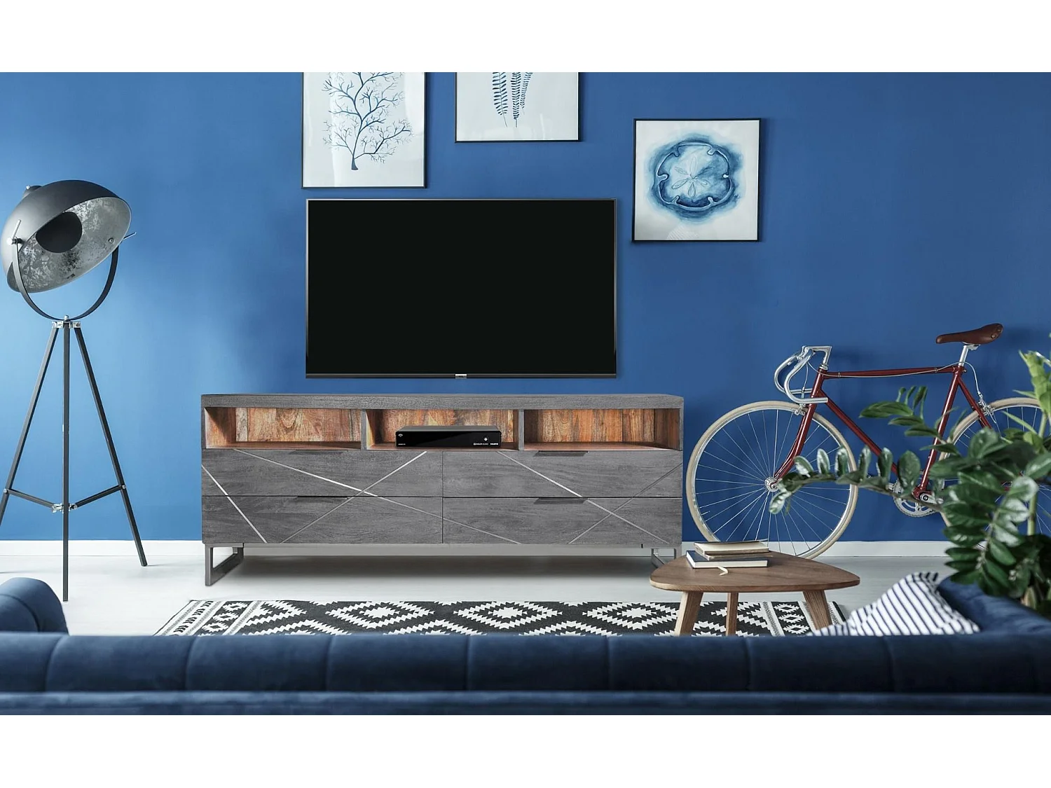 Meuble TV Design en Bois "Paso" 150cm Gris