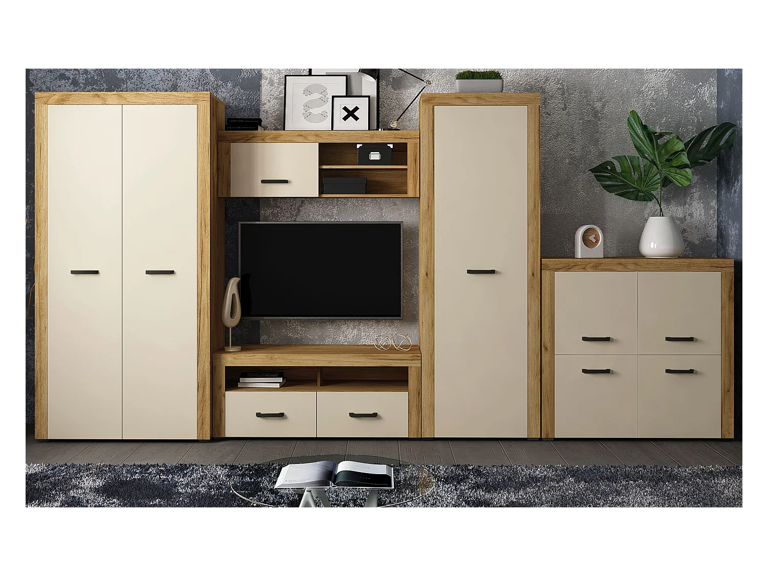 Meuble TV 2 Tiroirs "Varoy" 120cm Chêne Clair