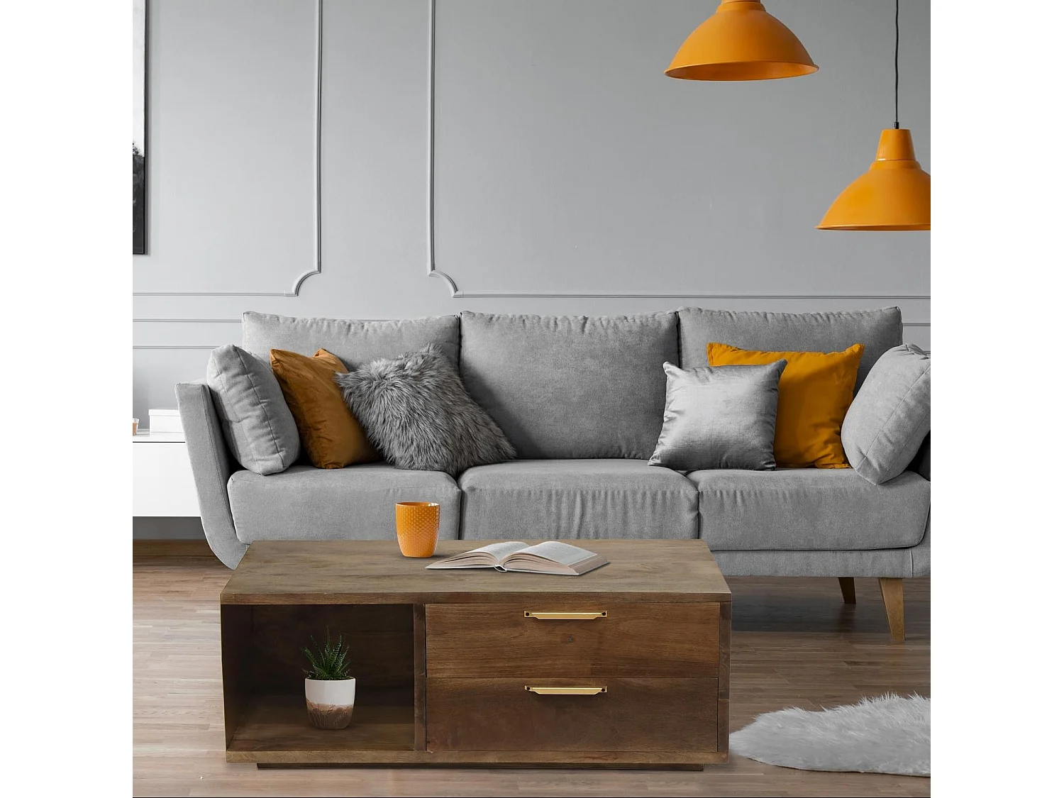 Table Basse Design "Firmin" 110m Marron & Or