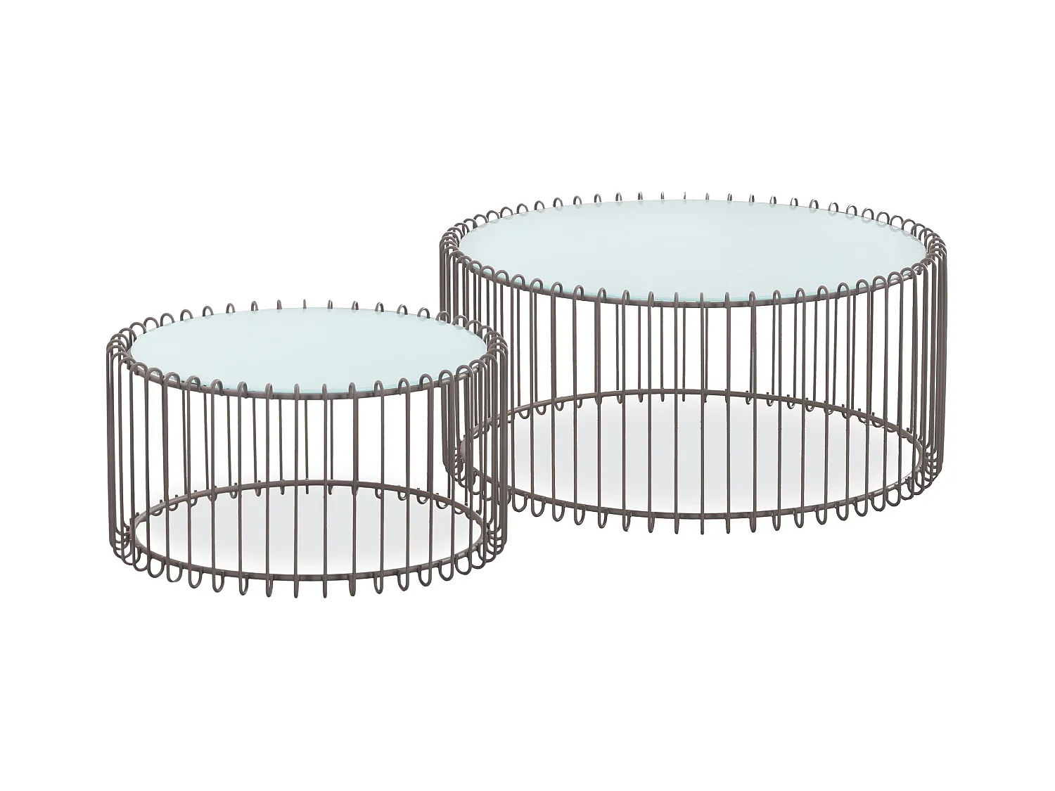 Set di 2 tavolini bassi Universe in vetro bianco e metallo tortora