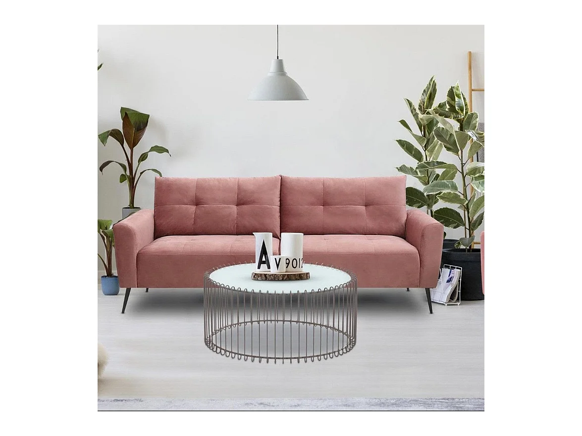 Set di 2 tavolini bassi Universe in vetro bianco e metallo tortora