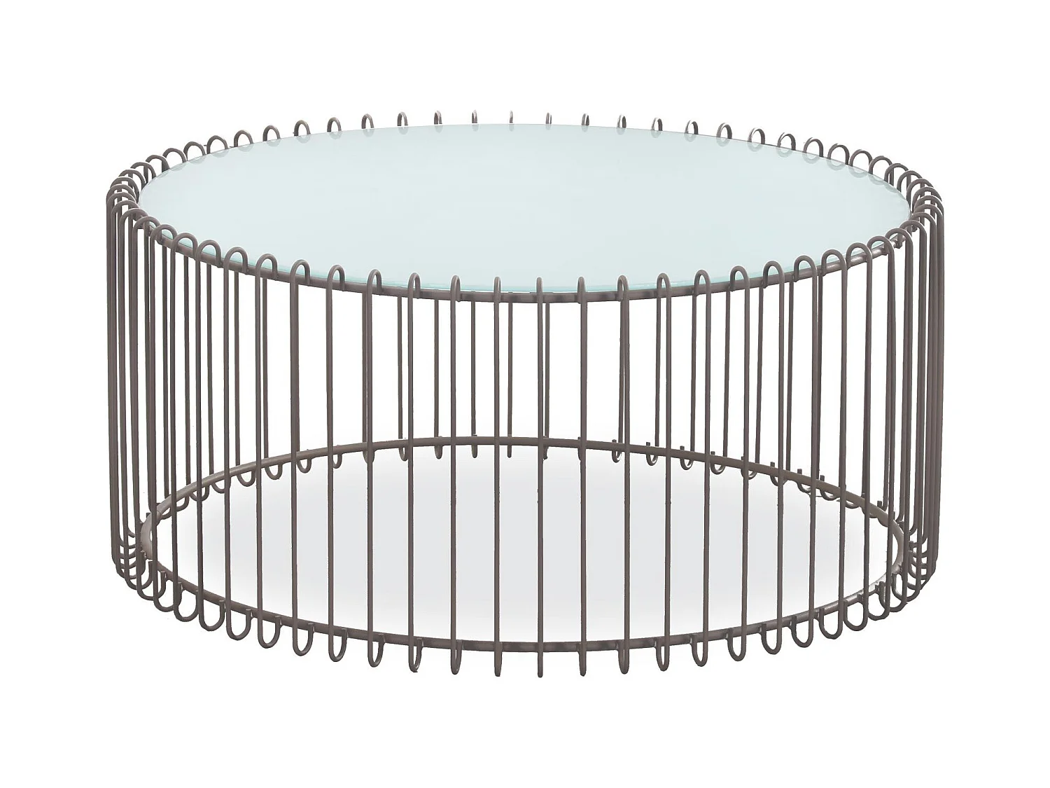 Set di 2 tavolini bassi Universe in vetro bianco e metallo tortora