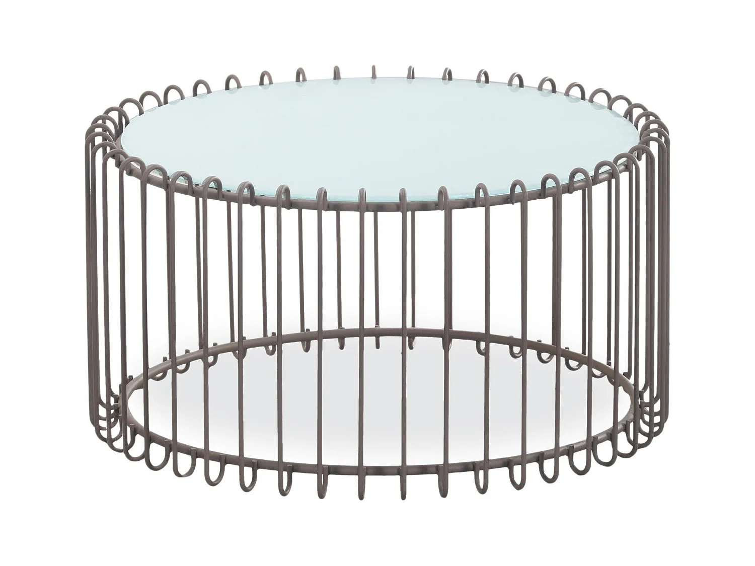 Set di 2 tavolini bassi Universe in vetro bianco e metallo tortora