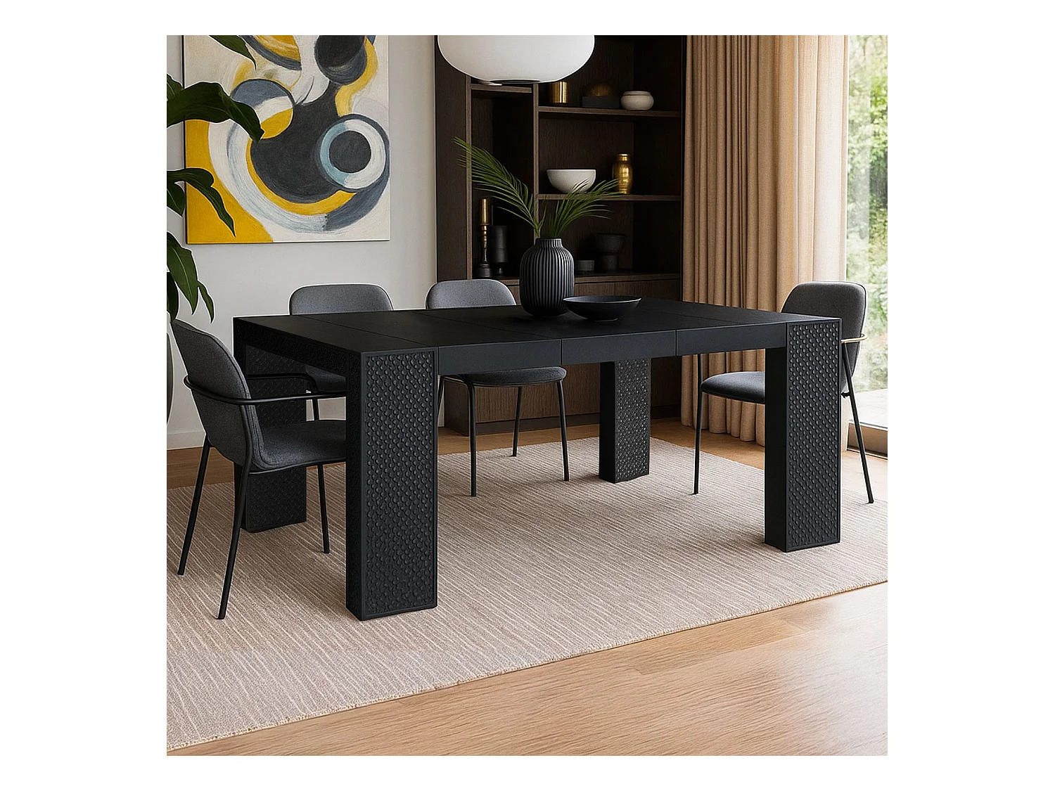 Table console extensible 200cm moulures orientales Nassau Morocco Noir mat