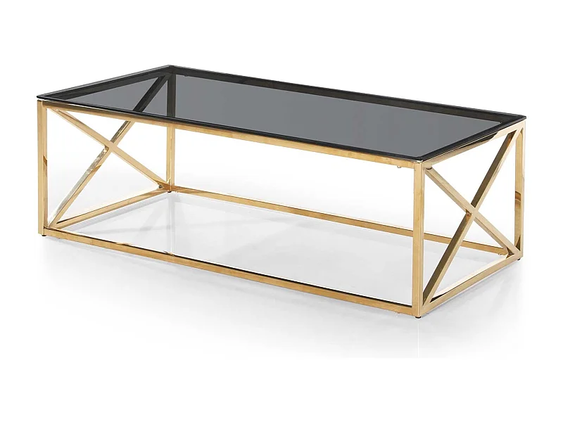 Table Basse Verre Design "Gladis" 120cm Or & Noir