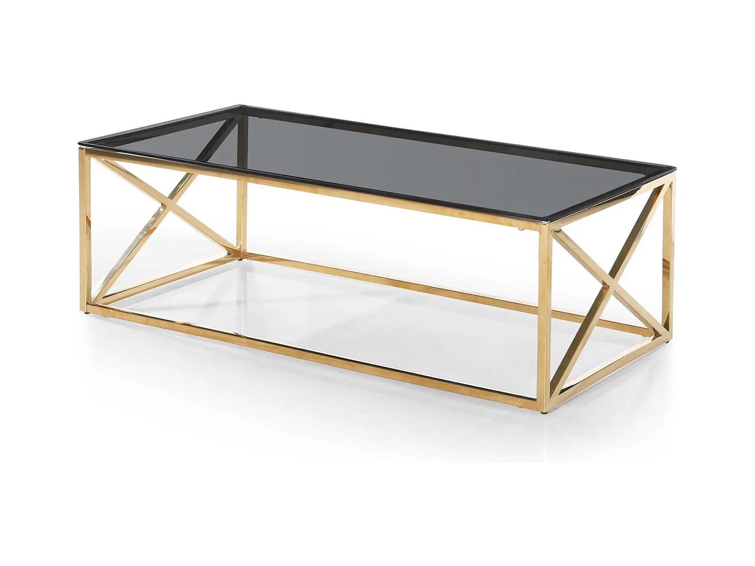 Table Basse Verre Design "Gladis" 120cm Or & Noir