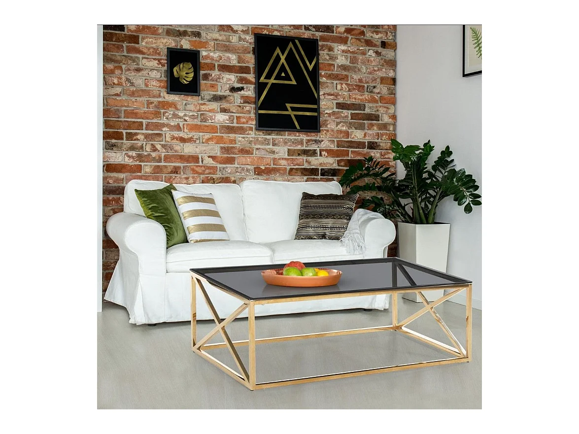 Table Basse Verre Design "Gladis" 120cm Or & Noir