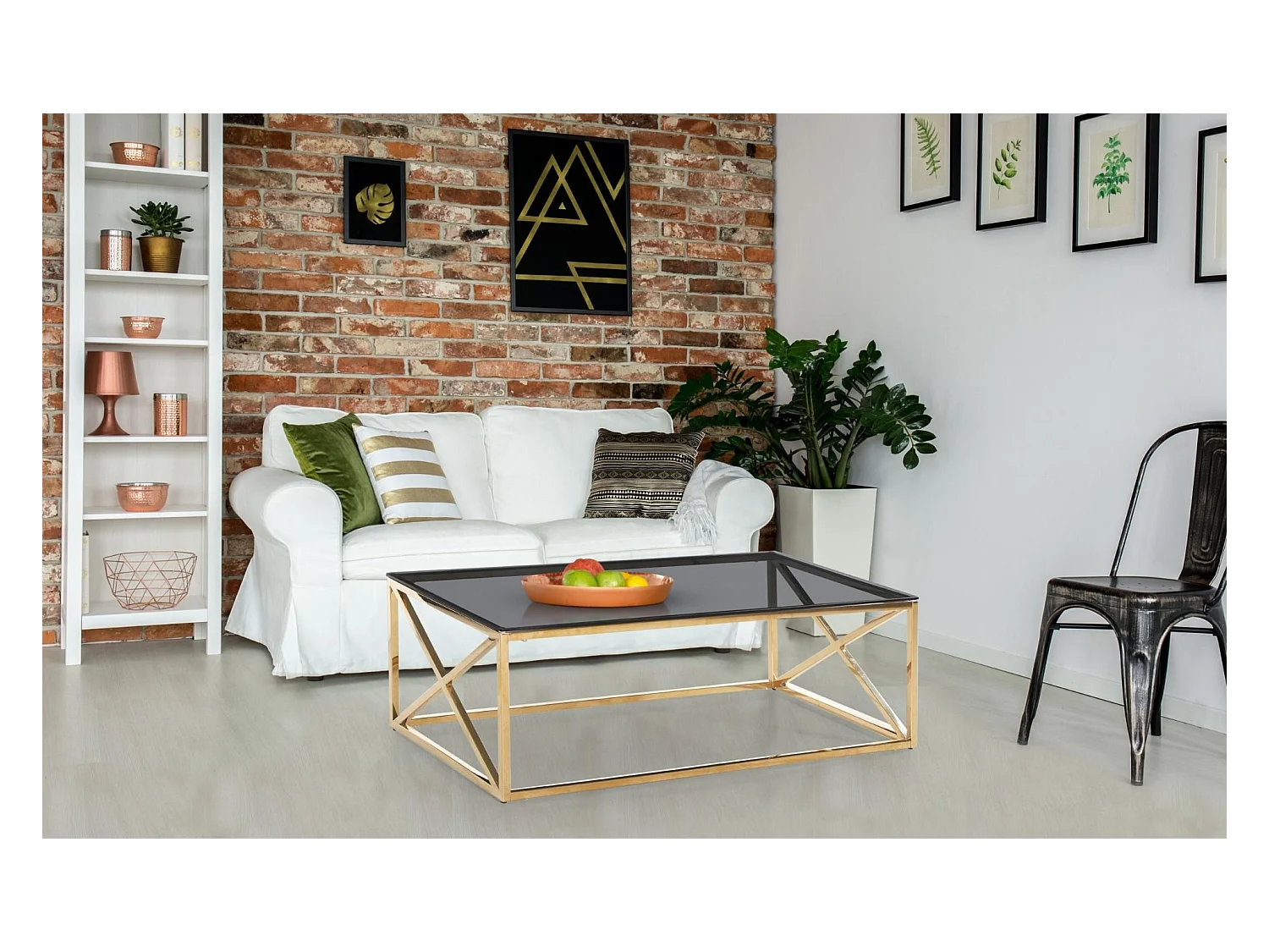 Table Basse Verre Design "Gladis" 120cm Or & Noir