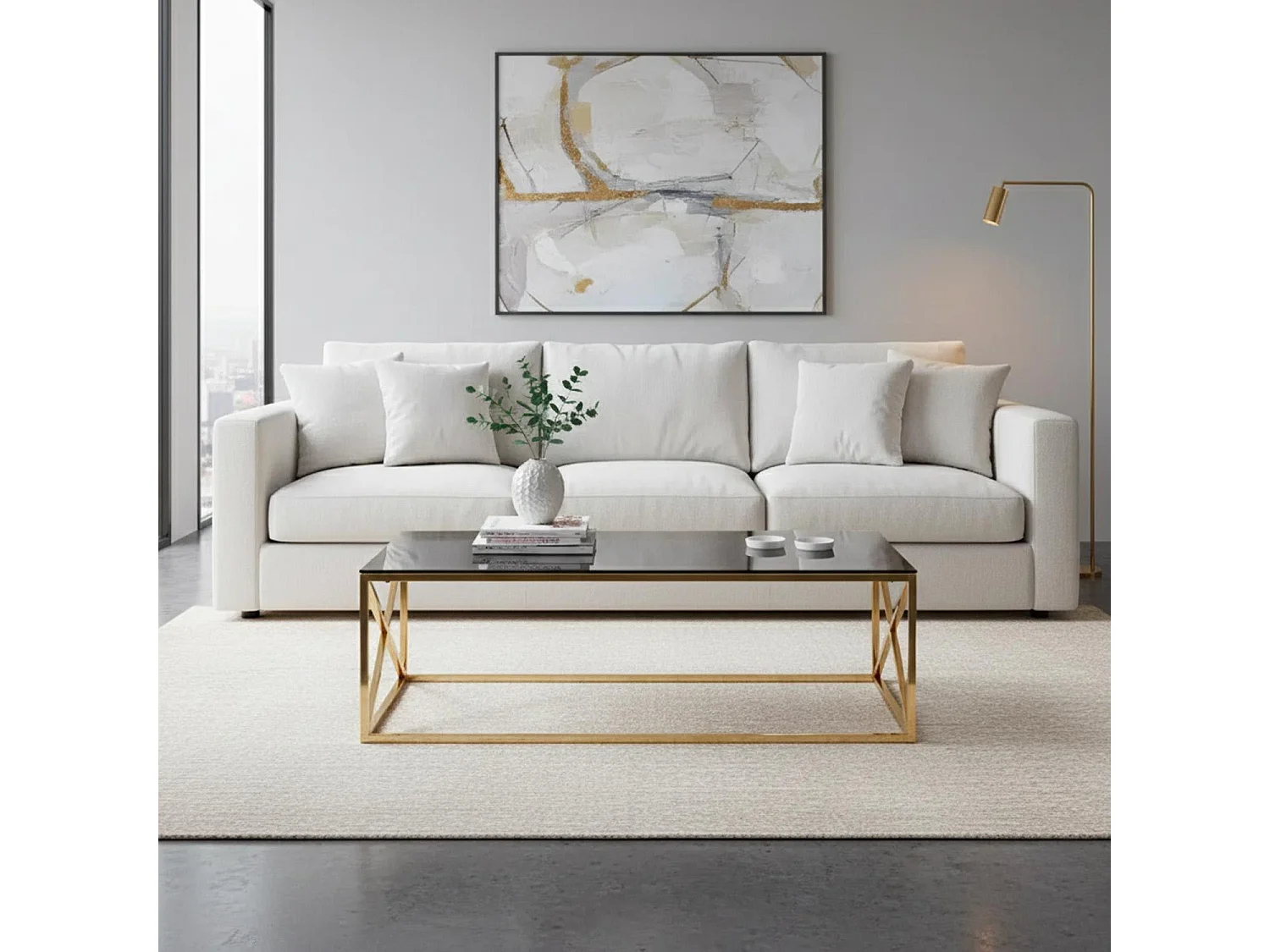 Table Basse Verre Design "Gladis" 120cm Or & Noir