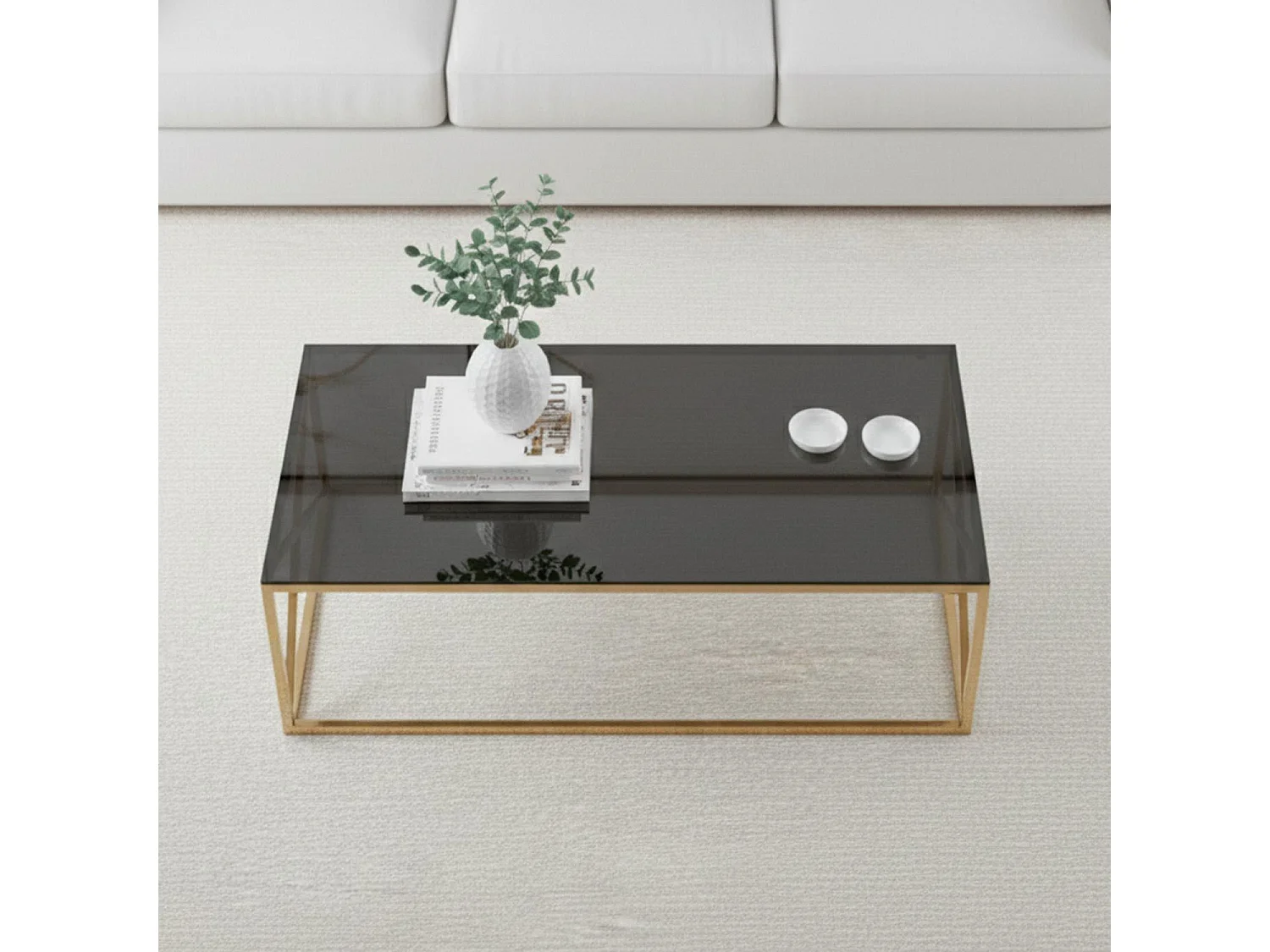 Table Basse Verre Design "Gladis" 120cm Or & Noir
