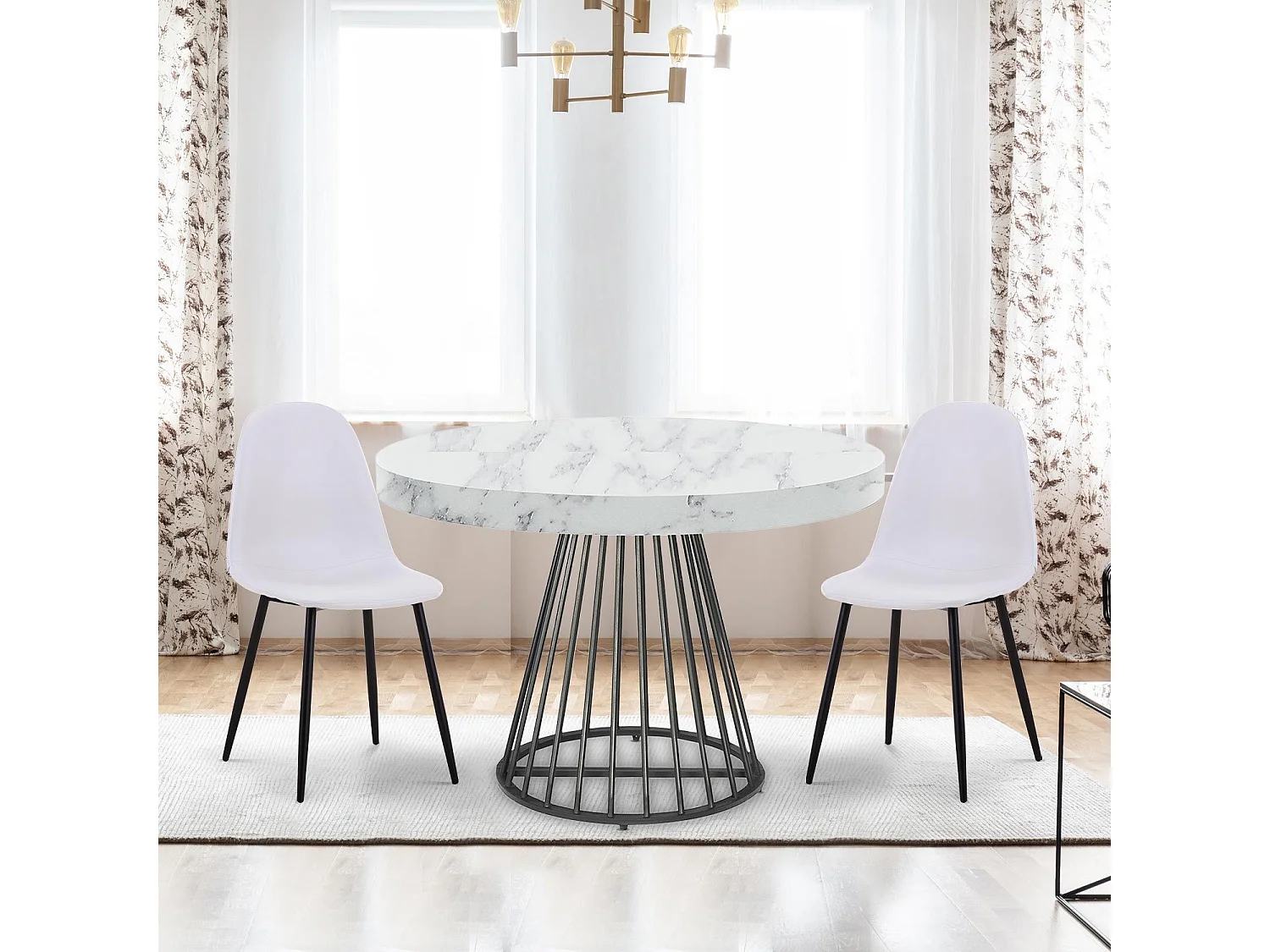 Table ronde extensible Grivery Effet marbre Blanc et pieds Noir