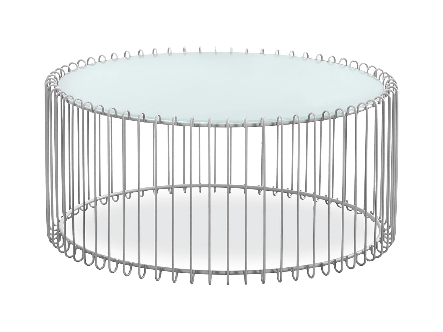 Set di 2 tavolini universo in vetro bianco e metallo grigio