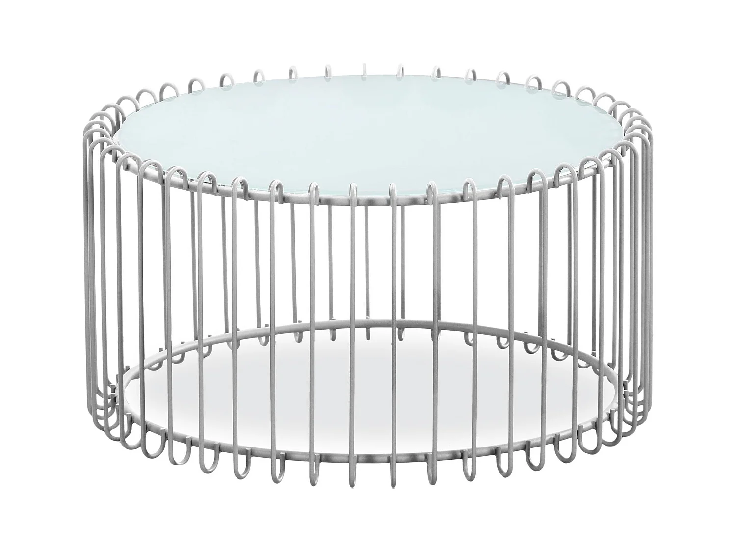 Set di 2 tavolini universo in vetro bianco e metallo grigio