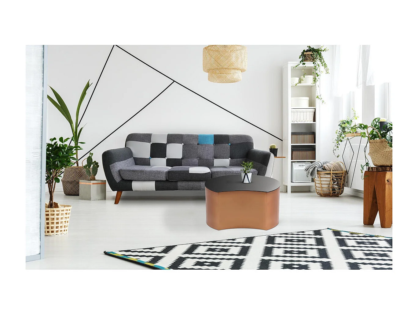 Table Basse Design "Sela" 63cm Cuivre & Noir