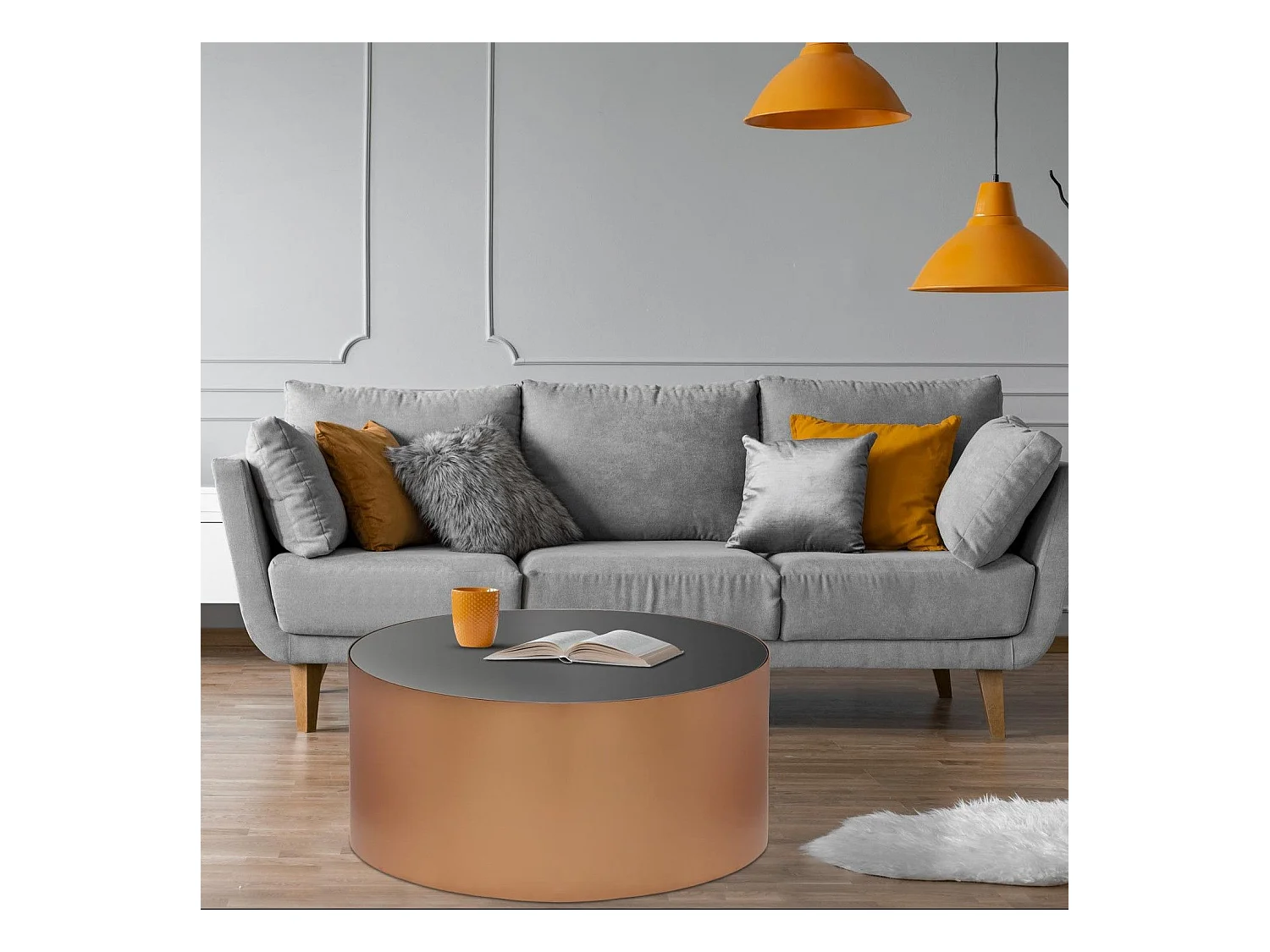 Table Basse Design "Sela" 88cm Cuivre & Noir