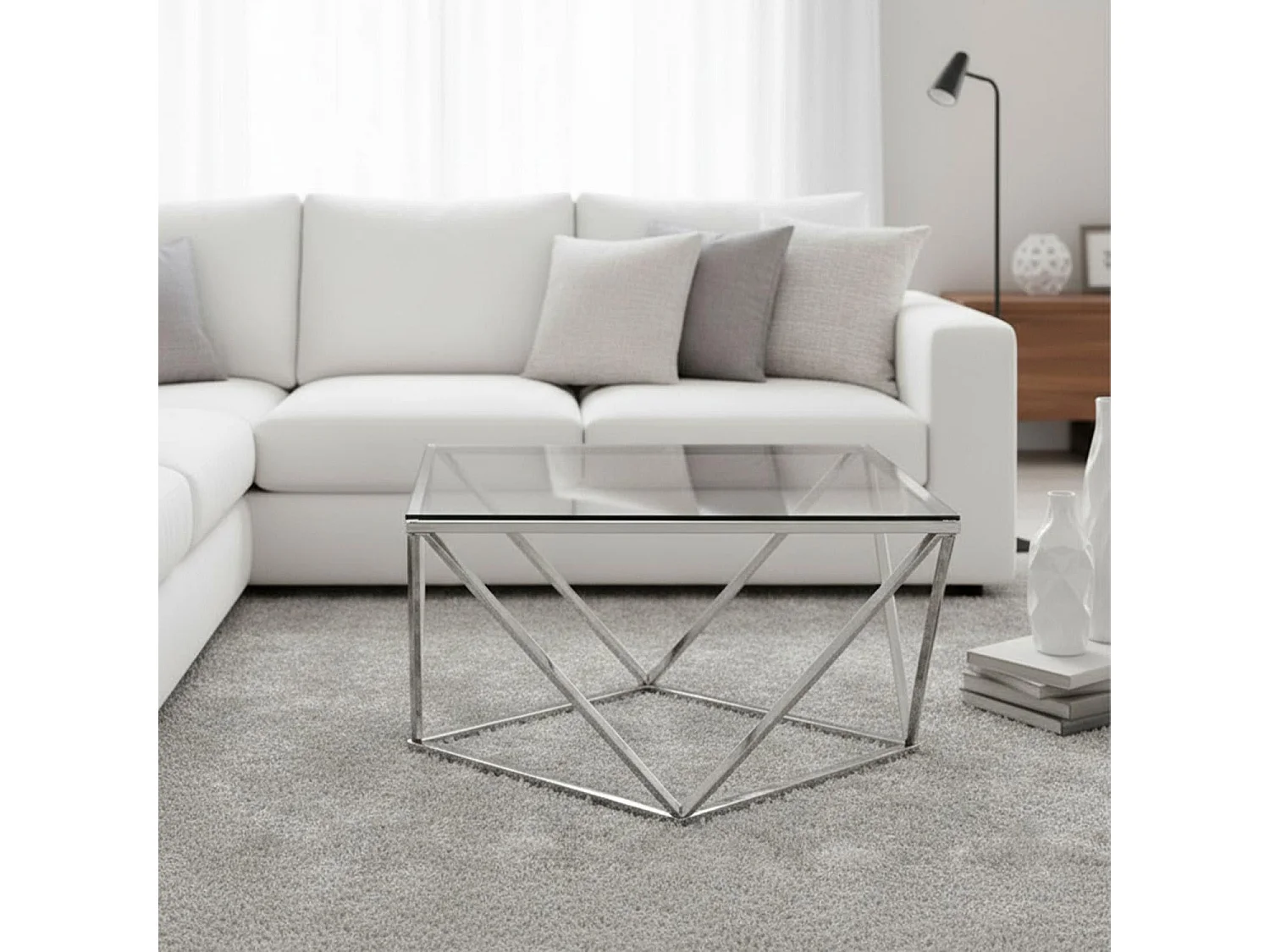 Table Basse Design en Verre "Lora" 80cm Argent