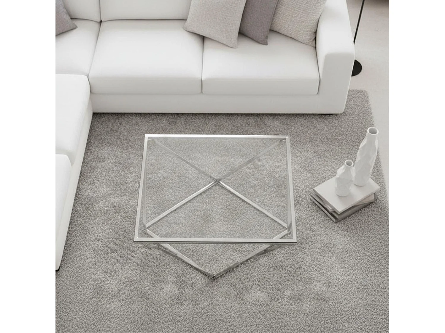 Table Basse Design en Verre "Lora" 80cm Argent