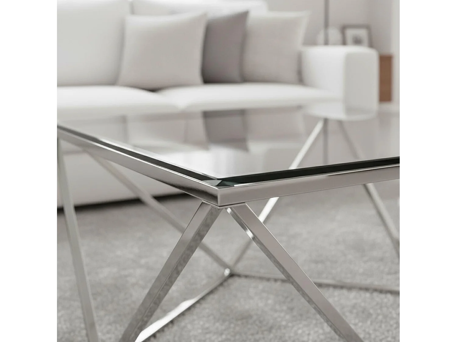 Table Basse Design en Verre "Lora" 80cm Argent