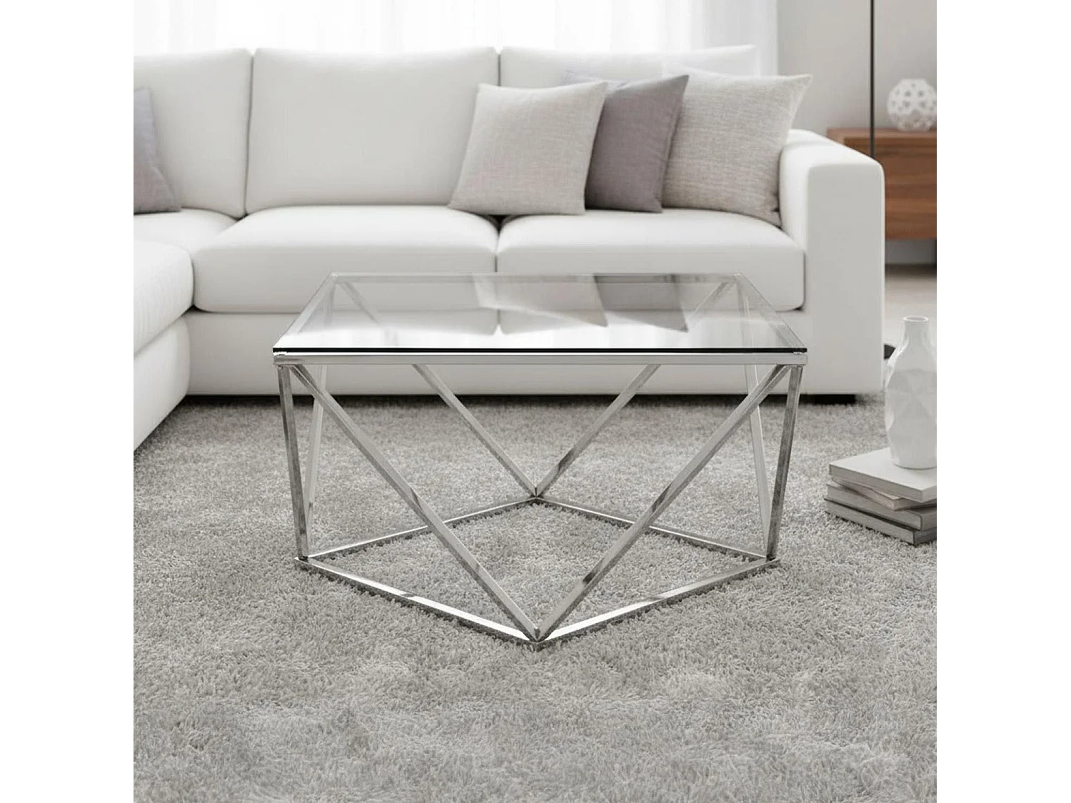 Table Basse Design en Verre "Lora" 80cm Argent