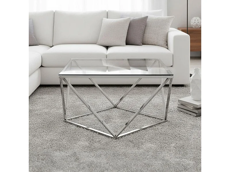 Table Basse Design en Verre "Lora" 80cm Argent