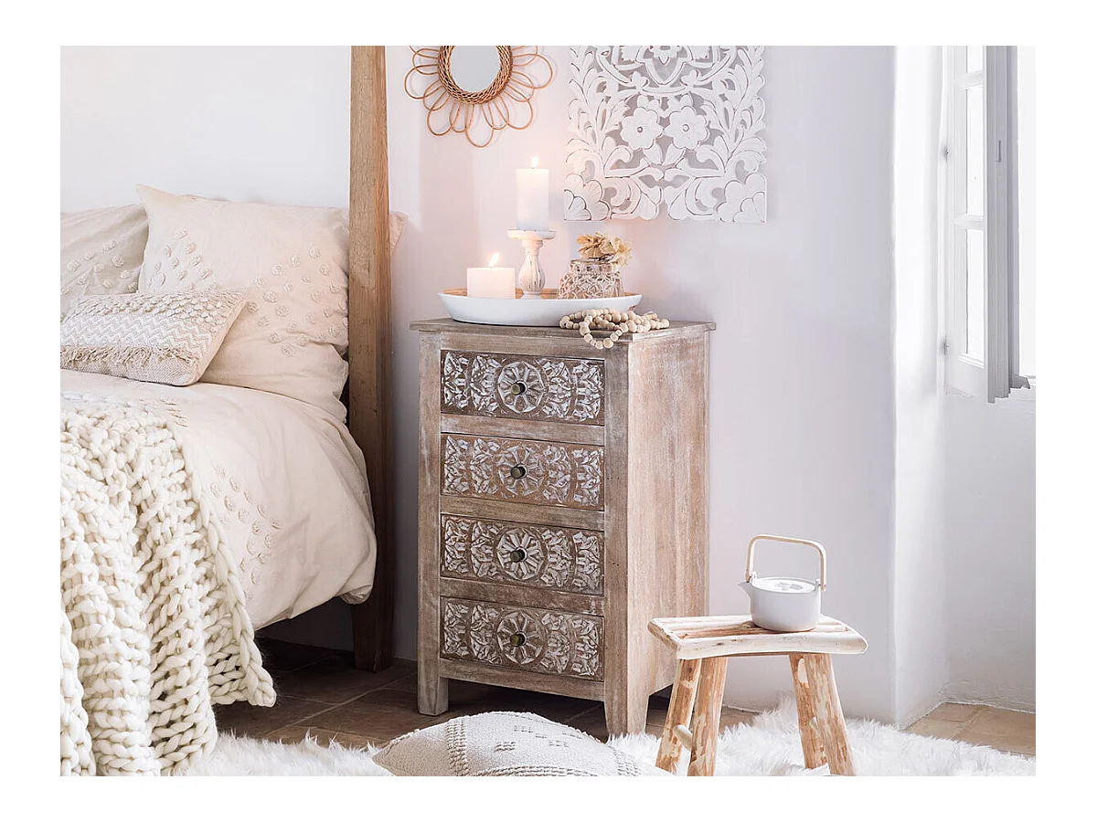 Chiffonnier 4 Tiroirs en Bois "Shirel" 80cm Naturel