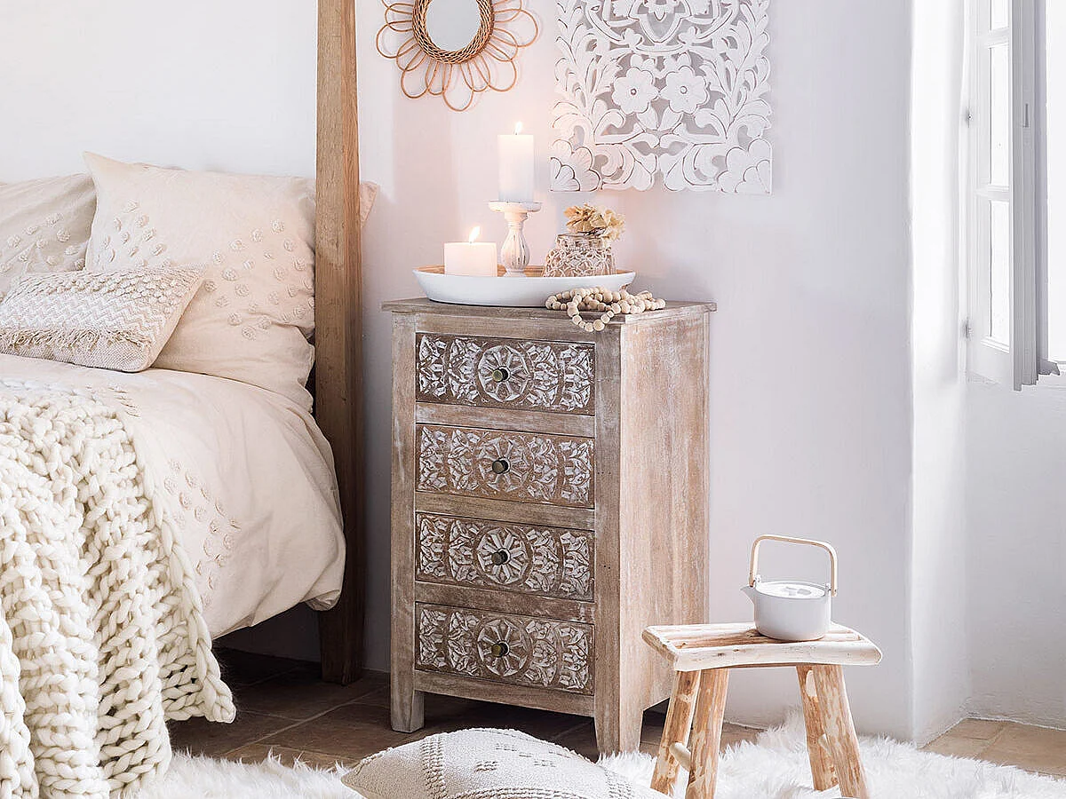 Chiffonnier 4 Tiroirs en Bois "Shirel" 80cm Naturel