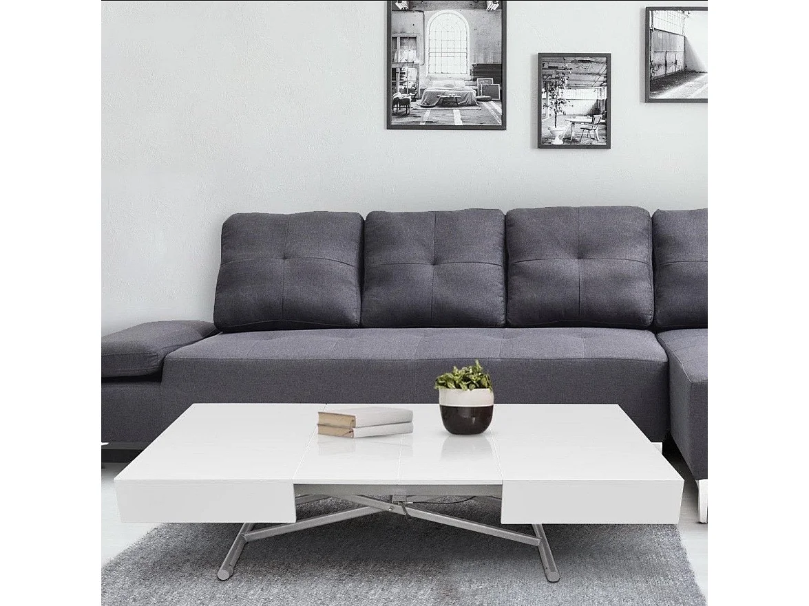 Table Basse Relevable "Lift" 120-190cm Blanc