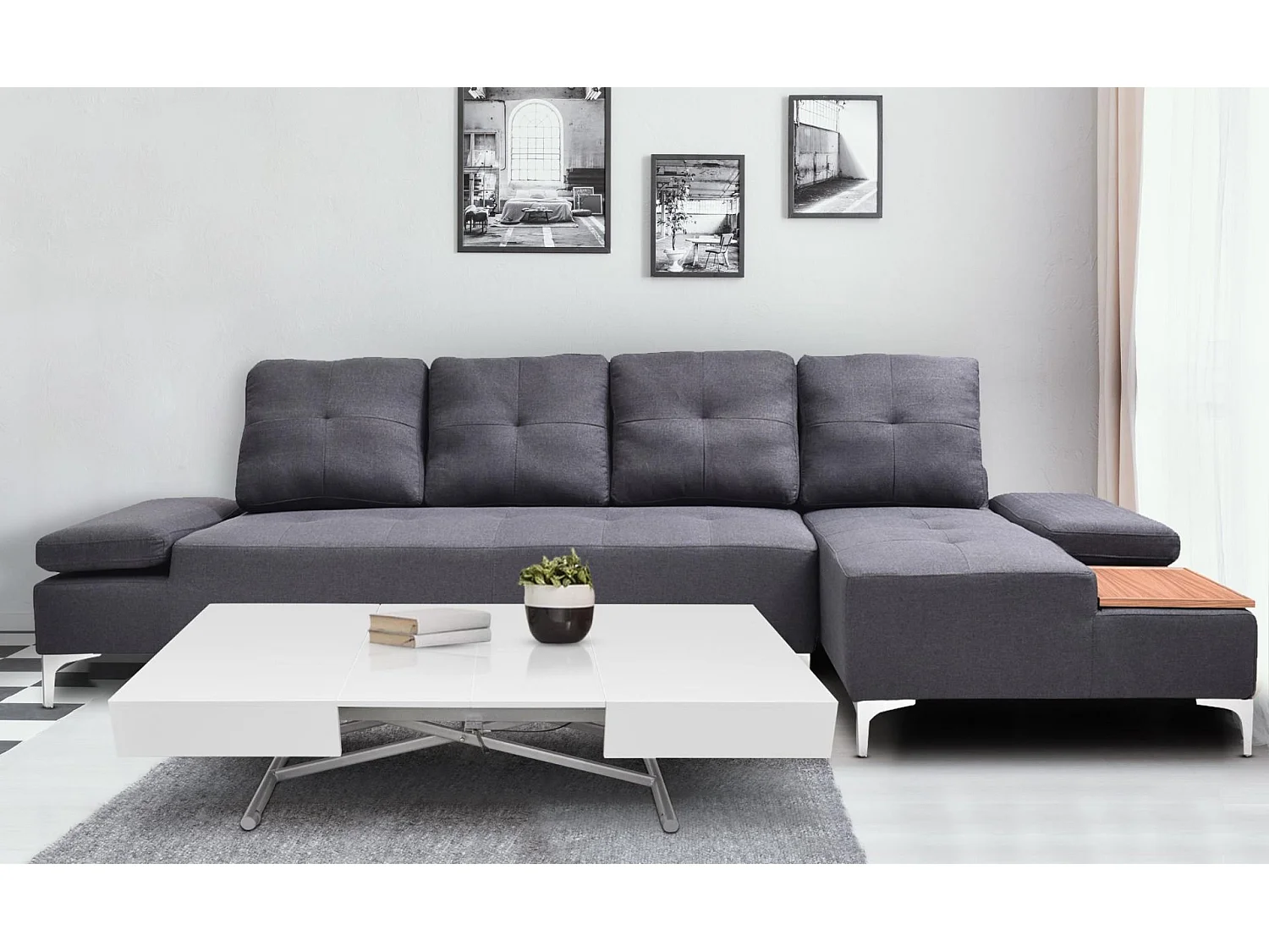 Table Basse Relevable "Lift" 120-190cm Blanc