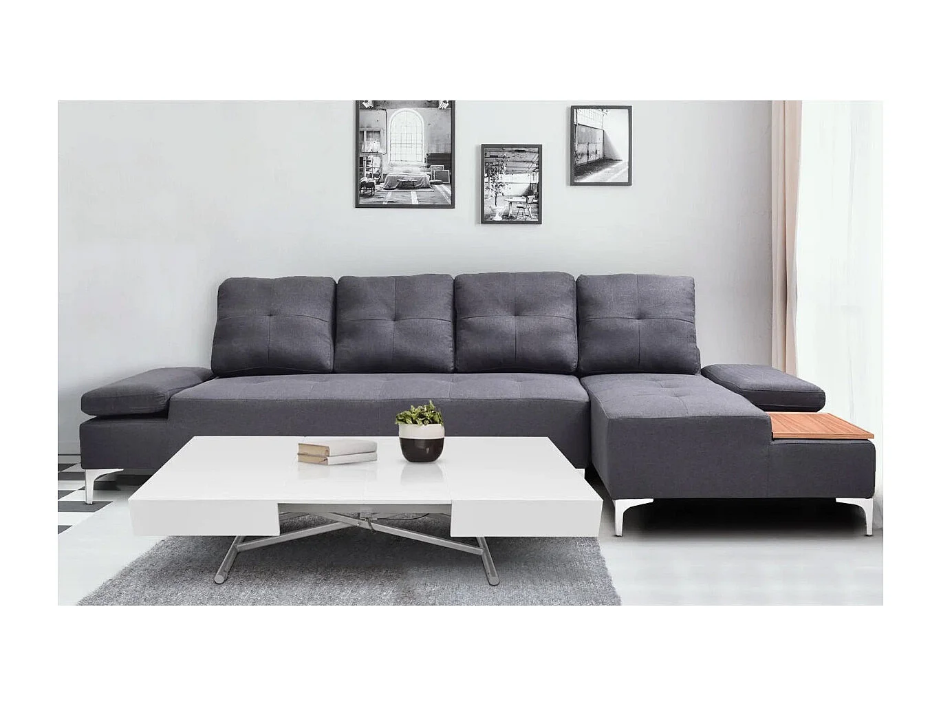 Table Basse Relevable "Lift" 120-190cm Blanc