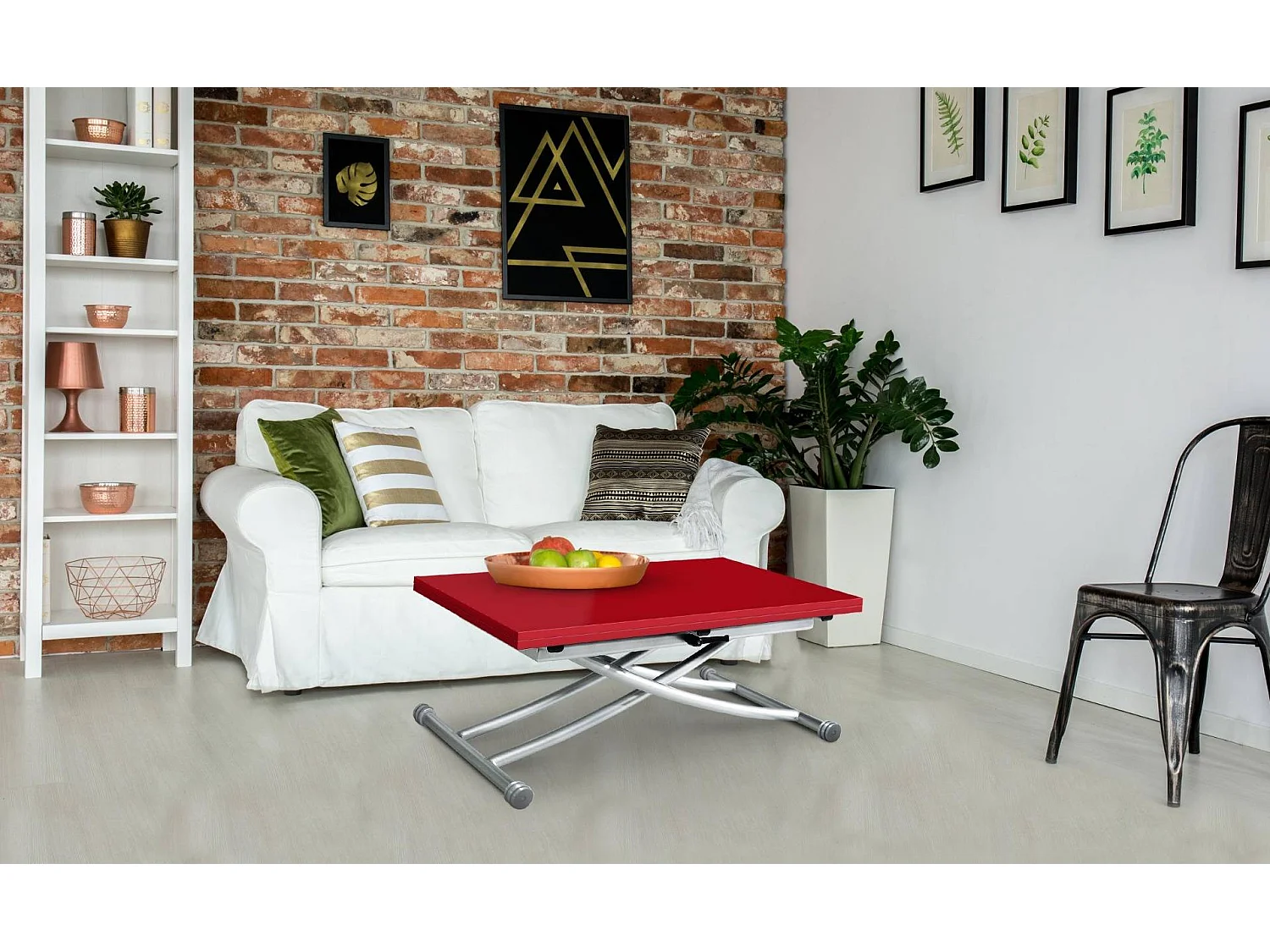 Table Basse Relevable "Higher" 57-114cm Rouge Laqué