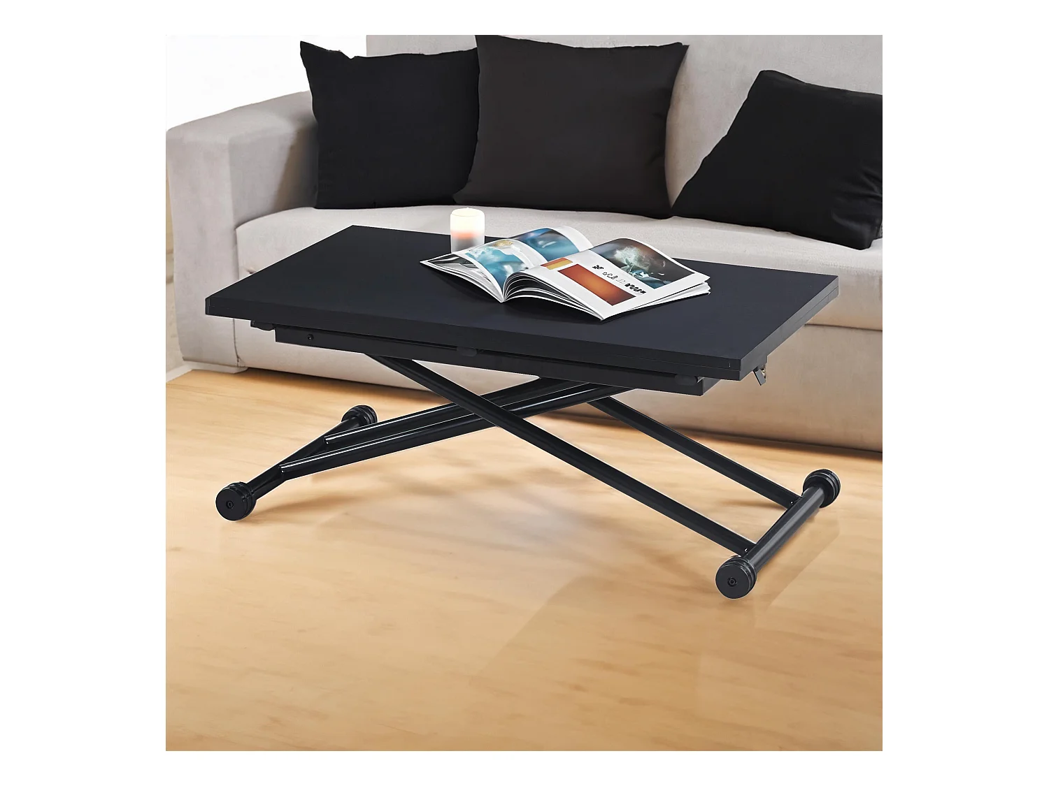 Table Basse Relevable "Higher" 57-114cm Noir Carbone