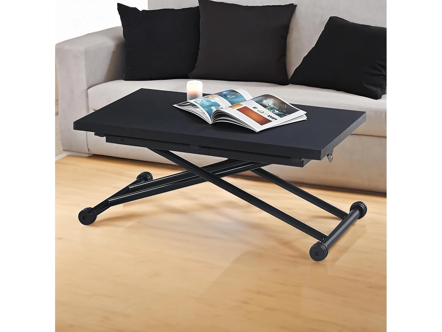 Table Basse Relevable "Higher" 57-114cm Noir Carbone