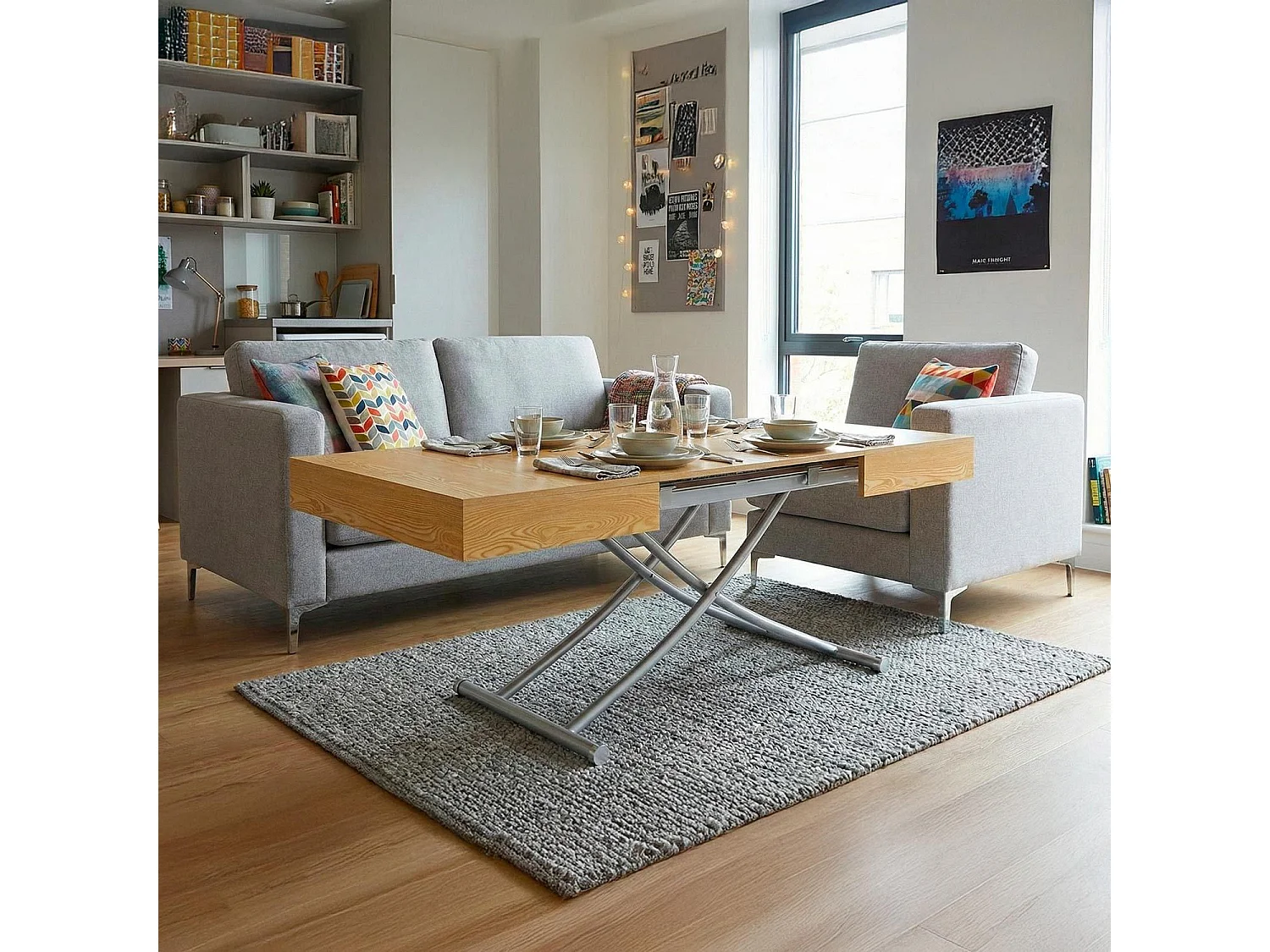 Table Basse Relevable "Lift" 120-190cm Chêne Clair