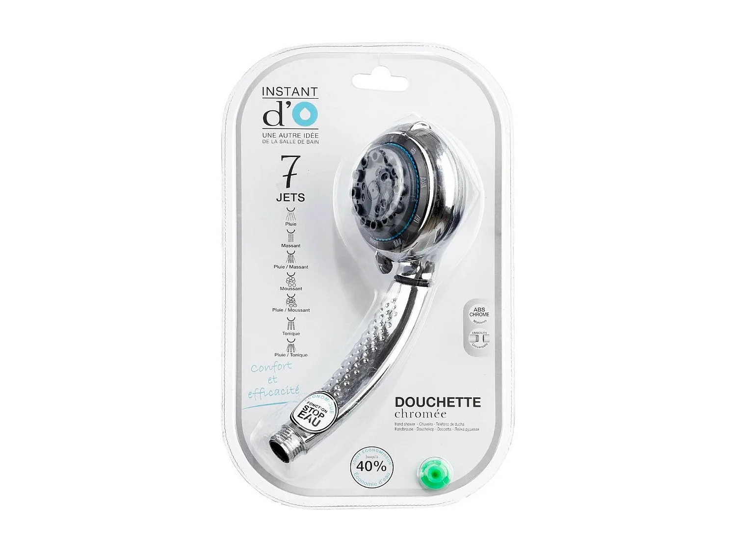 Pommeau de Douche "7 Fonctions" 22cm Chrome