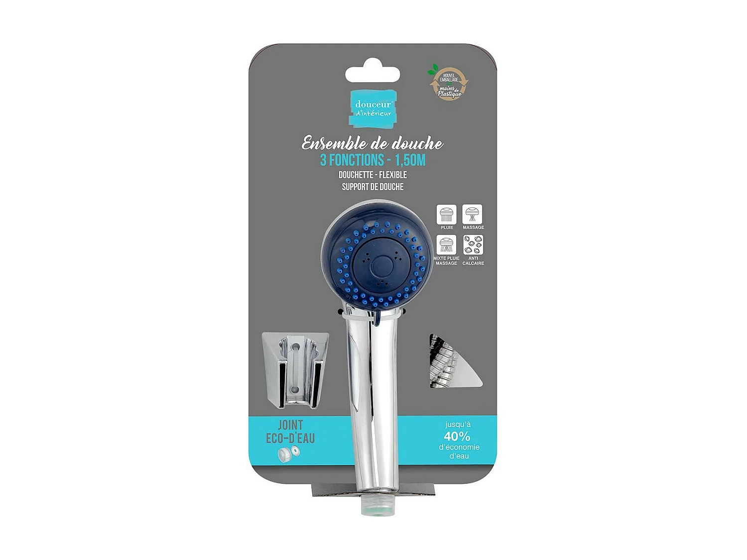 Ensemble de Douche "3 Fonctions" 1,5m Chrome