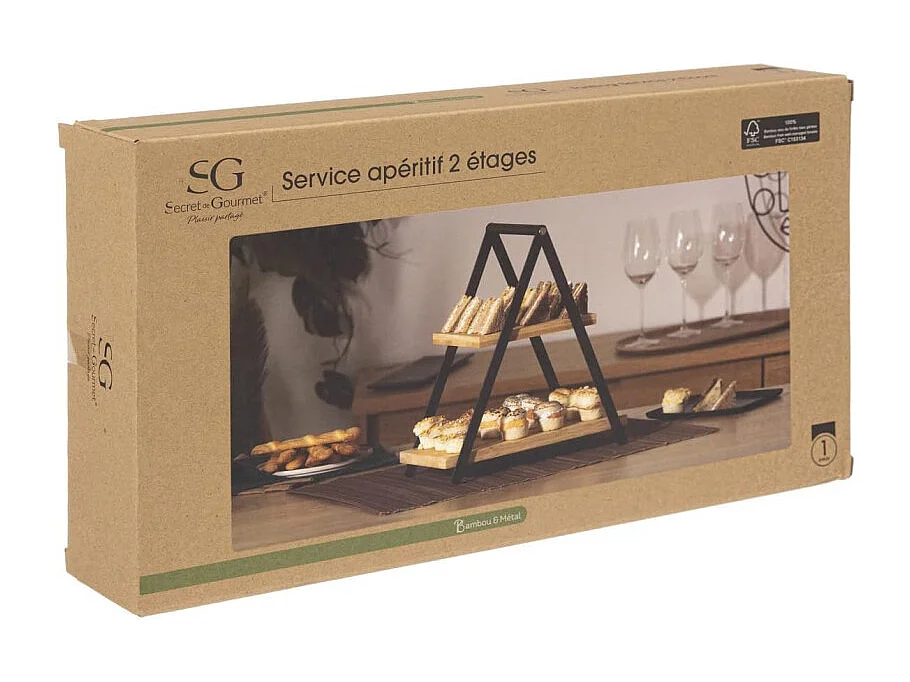 Service Apéritif 2 Étages "Bambou" 29cm Naturel