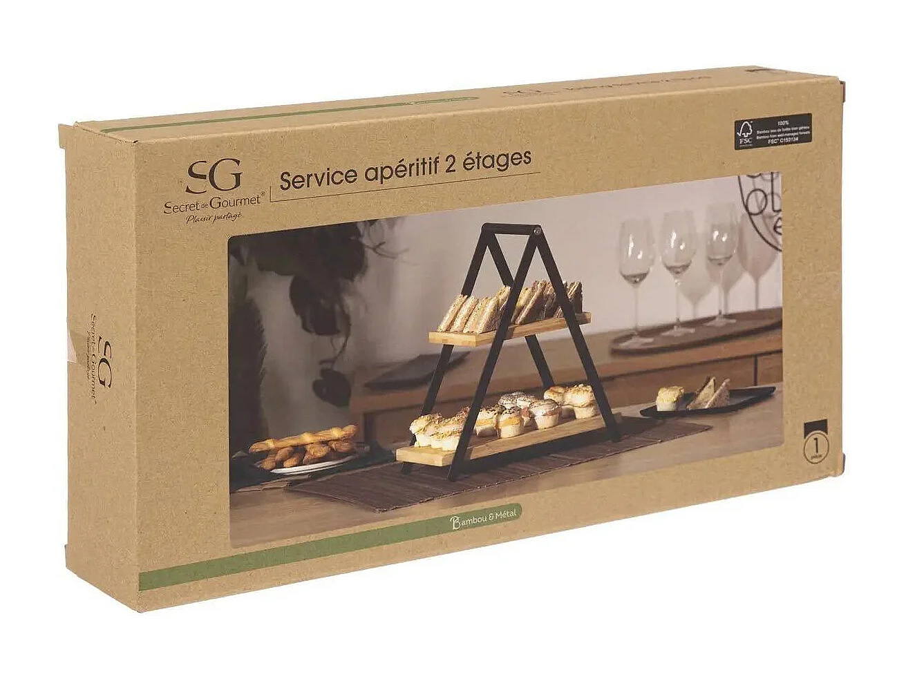 Service Apéritif 2 Étages "Bambou" 29cm Naturel