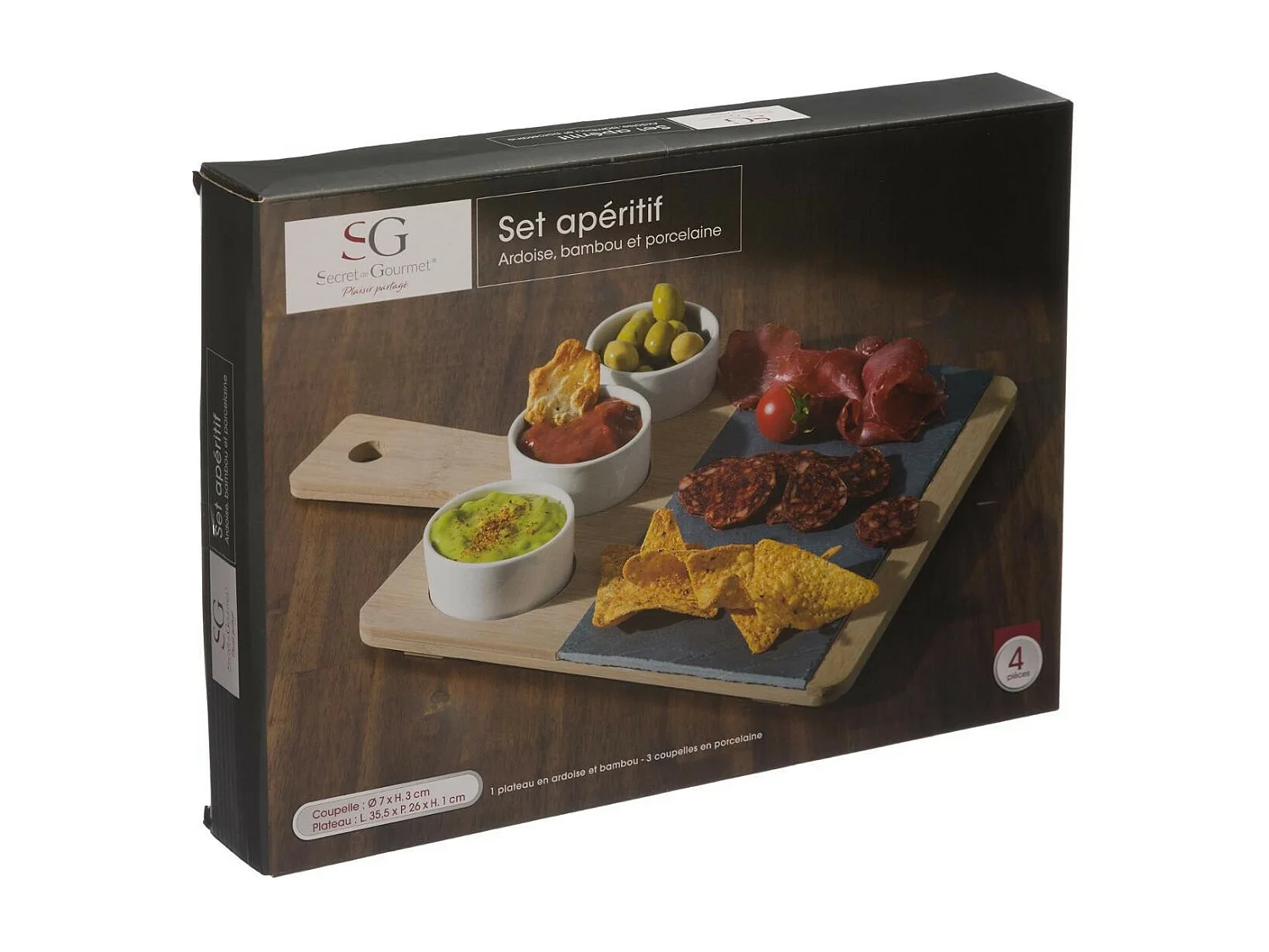 Set Apéritif 4 Pièces "Ardoise" 35cm Naturel